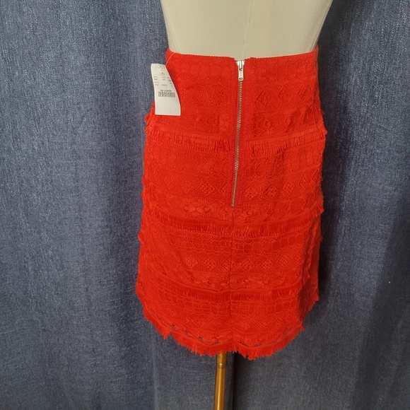 NWT J Crew Embroidered Skirt Orange/red Size 6 Fringe Lace - Picture 3 of 8